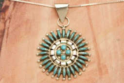Genuine Sleeping Beauty Turquoise Sterling Silver Zuni Indian Pendant